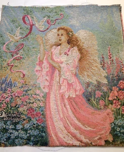 Set of 2 Dona Gelsinger Angel w/ Flowers Doves Tapestry Fabric Panels 18 X 17.5 - Picture 1 of 4