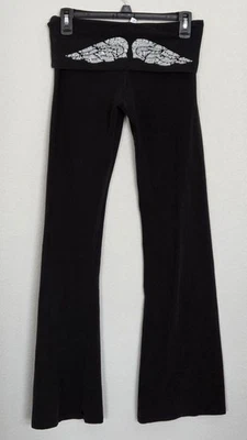 Pantalones de yoga Y2K Victoria's Secret plegables acampanados alas de ángel pequeñas lentejuelas plateadas Foto 1 de 4