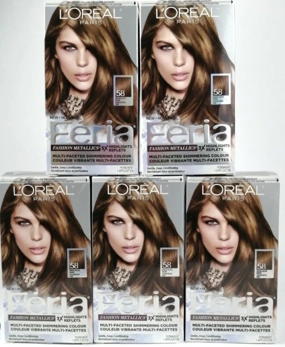 5 X L'Oreal Paris Feria #58 Medio Dorado Marrón Bronce Brillante Tinte de Cabello Foto 1 de 1