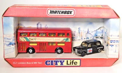 Matchbox (Tyco) 1993 CL1 City Life London Double Decker Bus +Black Cab Taxi - Image 1 of 4