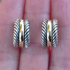 Early Issue David Yurman Cable Classic Hoop Earrings - 14K/925 - Large 925 Backs - Picture 1 of 9