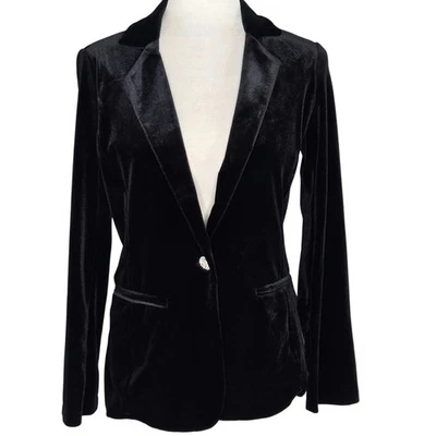 Tahari Usado en Excelente Condición Chaqueta Blazer Terciopelo Elástico Pecho Único Pequeña Negra Foto 1 de 4