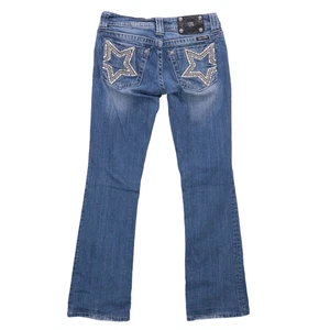 Miss Me Jeans Damen 28 blau STAR Nieten Bootcut Whiskered Flare Y2k Western - Bild 1 von 10