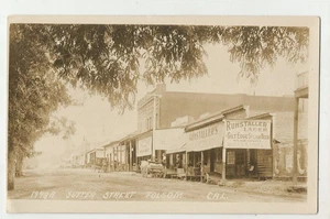 1910 FOLSOM CA SUTTER STREET DIRT ECHTFOTO POSTKARTE RUHSTALLER LAGER BIER SCHILD - Bild 1 von 2