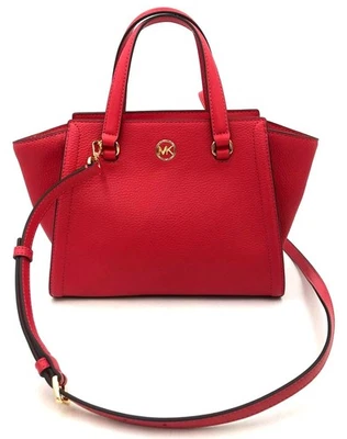 Michael Kors 'Freya' Red Grainy Leather Crossbody Satchel w/ Gold Accents (+COA) - Image 1 of 4