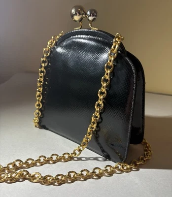 DE COLECCIÓN Judith Leiber Negro Lagarto Beso Bloqueo Noche Cartera Bolso de Hombro-Bolso para el Polvo Foto 1 de 4