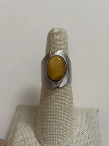 Sterling Silber DTR Eigelb Bernstein Ring Modernist Größe 5,75 - Bild 1 von 6