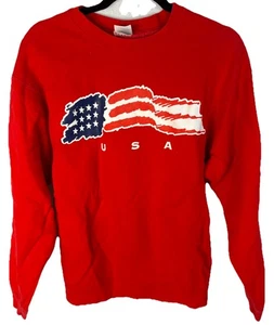 Vintage Fruit Of The Loom Heavy Sweatshirt Erwachsene Large rot USA Flagge Logo - Bild 1 von 4