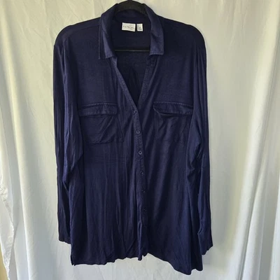 Blusa Kim Rogers Curvy 1X Abotonada Manga Larga Azul Foto 1 de 4