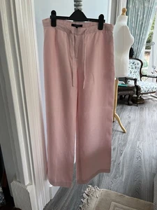 Jaeger Ladies Pure Linen Pink Trousers BNWOT with draw string waist UK size 14 - Picture 1 of 6