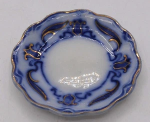 W.H. GRINDLEY England 3 1/4" FLOW BLUE dorato LOTUS burro pat piatto porta bustine tè - Foto 1 di 5