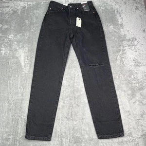 Levis 501 '81 Jeans Womens 27x31 Black Premium Button Fly Denim Straight Grunge - Picture 1 of 20
