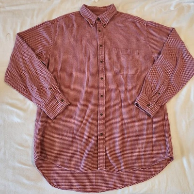J Crew Oarsman Red Houndstooth Flannel Button Up Shirt Mens Large Tall VTG - Image 1 of 4