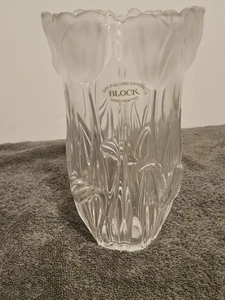 Block Tulip Vase 24% Lead Crystal Hand Crafted Clear & Frosted 8” Poland - Picture 1 of 8
