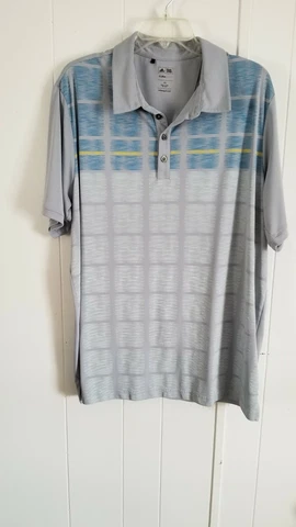 ADIDAS CLIMACOOL 2XL GRAY STRIPED SHORT SLEEVES EMBROIDERED LOGO MEN'S POLO SHIR Cover