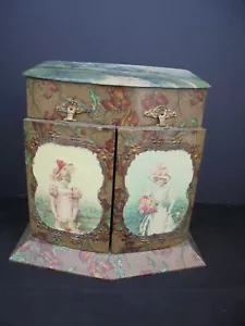 Victorian Celluloid Upright Two Door Vanity Box with Accessories Silk Lining - Picture 1 of 22