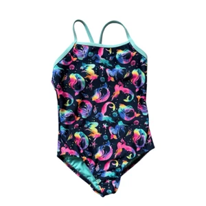 Youth Girls Wonder Nation Mermaid Print One Piece Racerback Swimsuit - Sz XS 4/5 - Picture 1 of 1