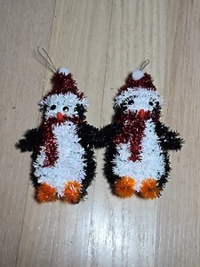 Set Of 2 Tinsel Penguin Ornaments 7" - Picture 1 of 6