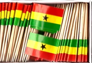 Box of 100 Ghana Toothpick Flags, 100 Small Mini Ghanaian Flag Cupcake Picks - Picture 1 of 1