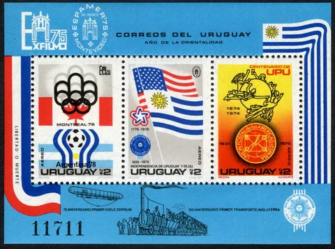 Uruguay 1975 World Cup UPU Anniv Independence Souvenir Sheet MNH (SC# C418a) Cover