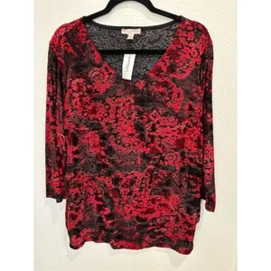 Dressbarn Women's 2XL Multicolor Floral Velvet Blouse V-Neck 3/4 Sleeve - Picture 1 of 4