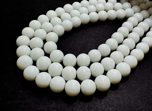 White Agate Smooth Polished Round 10mm Gemstone Jewelry Making Beads - RN197A - Picture 1 of 4