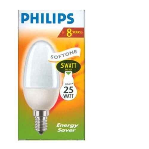 Philips Energy Saver 5W = 25W SES E14 Softone Warm White Candle - Image 1 of 1