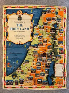 1950s schools 'Illustrated Map of the Holy Land' by National Savings Movement - Picture 1 of 12