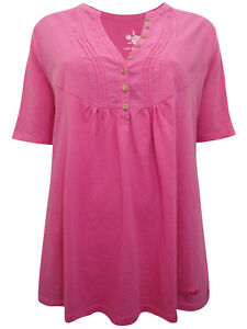 S Oliver ladies t-shirt top plus size 16 24 pintuck button neck design deep pink