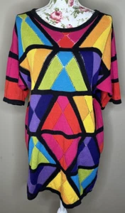 Anne Klein For Sadimara Sweater VTG Womens Sz L Bright Knit Colorful Geometric - Picture 1 of 9