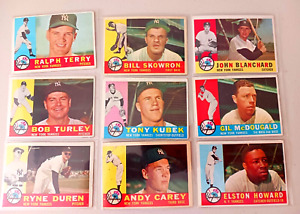 Lot of 9 1960 ToppsYANKEES  Vintage baseball cards TONY KUBEK, BILL SKOWRON