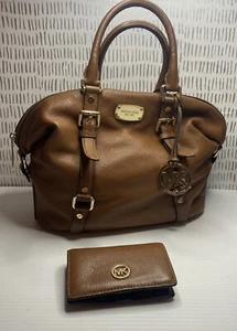 Michael Kors Brown Pebbled Leather Bag Satchel Tote Handle & Wallet READ Desc. - Picture 1 of 21