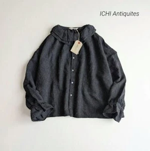 ICHI Antiquites Wool Cotton Blouse Stripe Vintage-Inspired Feminine Top - Picture 1 of 8