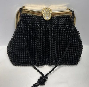 Vintage Black Sequins Clutch Shoulder Style Snap Close Evening Purse - Picture 1 of 6