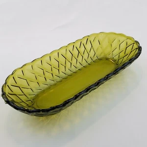 Indiana Glass Vintage Celery Snack Oblong Avocado Green Lattice Bowl 10.5" - Picture 1 of 5