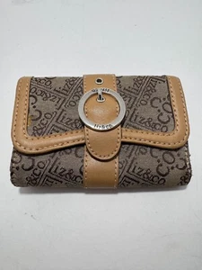 Liz & CO Claiborne design wallet Beige vintage 90s Logo trifold organizer buckle - Picture 1 of 9