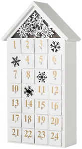 Calendario de Adviento BRUBAKER - Casa de Madera - Blanco con Iluminación LED - Imagen 1 de 5