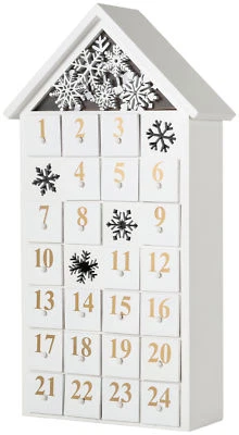 BRUBAKER Advent Calendar - Wooden House - White with LED Lighting - Image 1 of 4