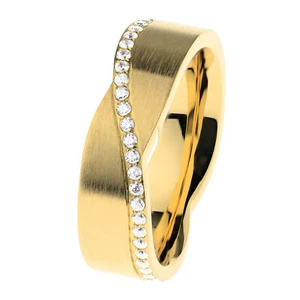 Ernstes Design Anello R769 Acciaio Inox 6 MM Zirconia Oro Giallo Rivestito - Foto 1 di 3