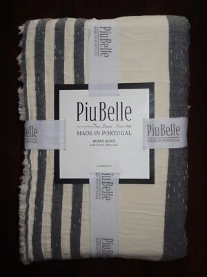 CUBIERTA EDREDÓN PIU BELLE QUEEN GRIS CREMA RAYAS BORDE CRUDO 100% ALGODÓN PIUBELLE Foto 1 de 4