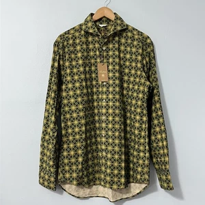 Camisa de pana Stenstroms para hombre grande verde estampado geométrico cuerpo ajustado nueva con etiquetas - Imagen 1 de 15