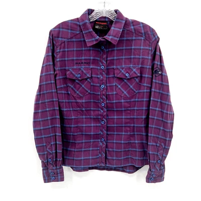 MAMMUT 女式 S 码 Trovat 高级紫色格子纽扣法兰绒衬衫口袋 — 第 1/4 张图片