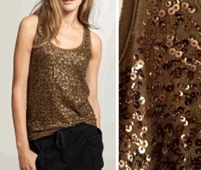 J. Crew Womens Scoop Neck Allover Sequin Tank Top Size S Bronze Brown Glam Party - Image 1 of 4