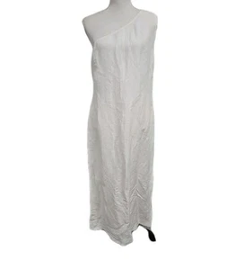 Madewell One Shoulder Midi Dress Lighthouse Linen Blend Off White Size 10 NWT - Picture 1 of 10