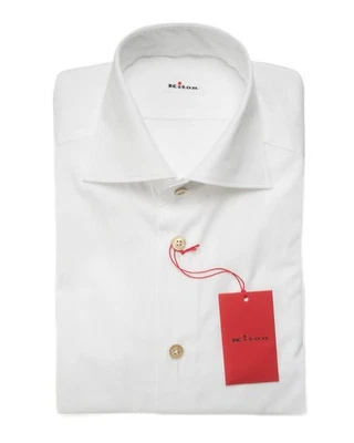 Kiton $1,195 NWT Solid White Cotton Spread Collar Dress Shirt (45 eu) 18 US - Image 1 of 4