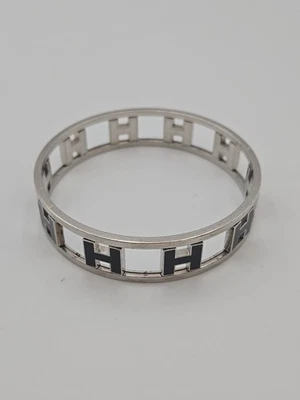 Brazalete Brazalete Vintage Hermes Paris H Esmalte Negro H's Giratorio Reverso  Foto 1 de 4