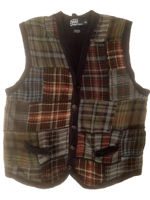 Raro De Colección Polo Ralph Lauren Para Hombres Retazos Cuadros Lino Tejido Suéter Chaleco M L XL Foto 1 de 4