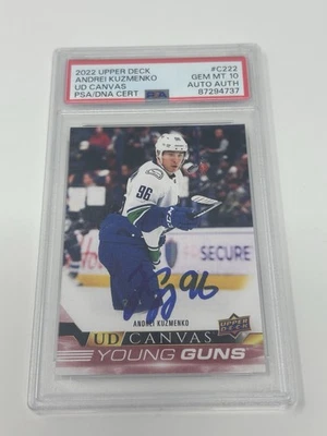 2022 Upper Deck Andrei Kuzmenko Young Guns #465 RC Calgary Flames PSA 10 AUTO - Image 1 of 2