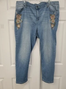 Pantalones de mezclilla para mujer W62 azules 20 bordados calce exclusivo ajustados mezcla de algodón elásticos - Imagen 1 de 11