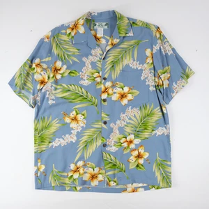 Two Palms Mens Hawaiian Shirt Medium Rayon Button Up blue Tropical Vacation - Picture 1 of 5